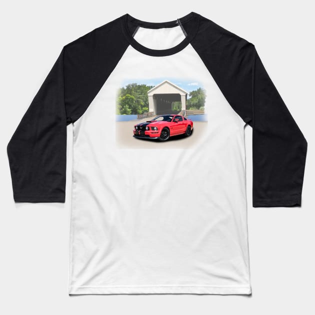 2008 Mustang GT in our covered bridge series on front and back Baseball T-Shirt by Permages LLC